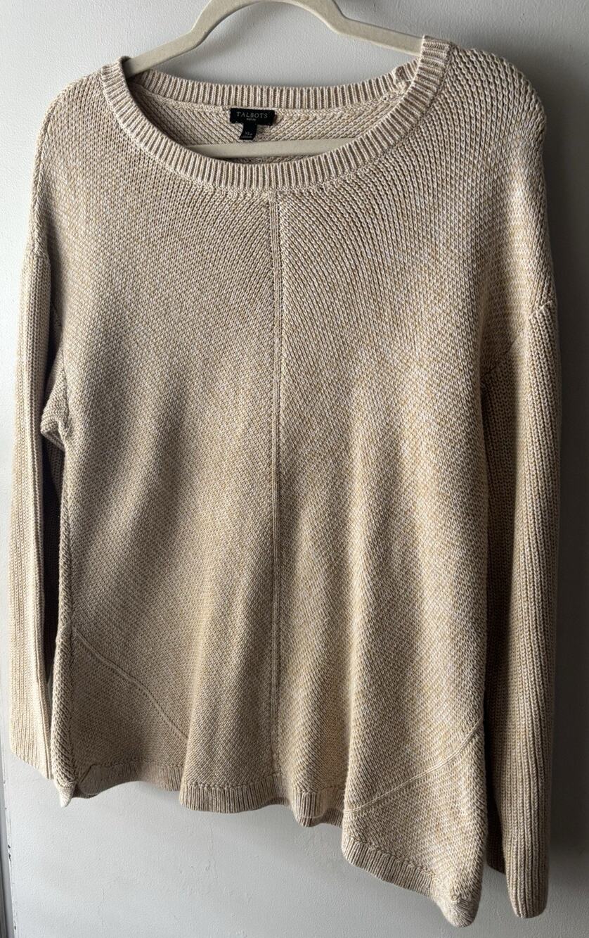 Talbots XL Oatmeal Tan Sweater Coastal Grandmother Quiet Luxury Relaxed Knit